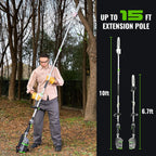 60V Cordless Pole Saw With 15 FT Reach, 10 Inch Guide Bar And 2.5AH Battery
