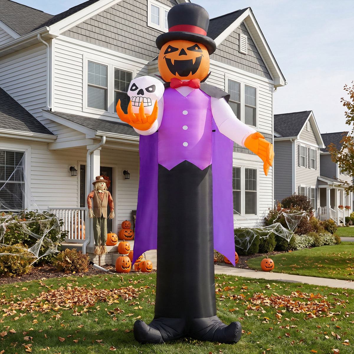 Joyfy 12 ft Giant Halloween Inflatable Pumpkin Ghost Vampire with Skull Decoration with Built-in LEDs, Ghost Halloween Decorations Outdoor Blow Up Yard Lawn Decoration