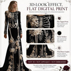 Women Skeleton Dress 3D Print Velvet Floral Long Sleeve Halloween Costumes, Skeleton Costume for Women Cosplay Party