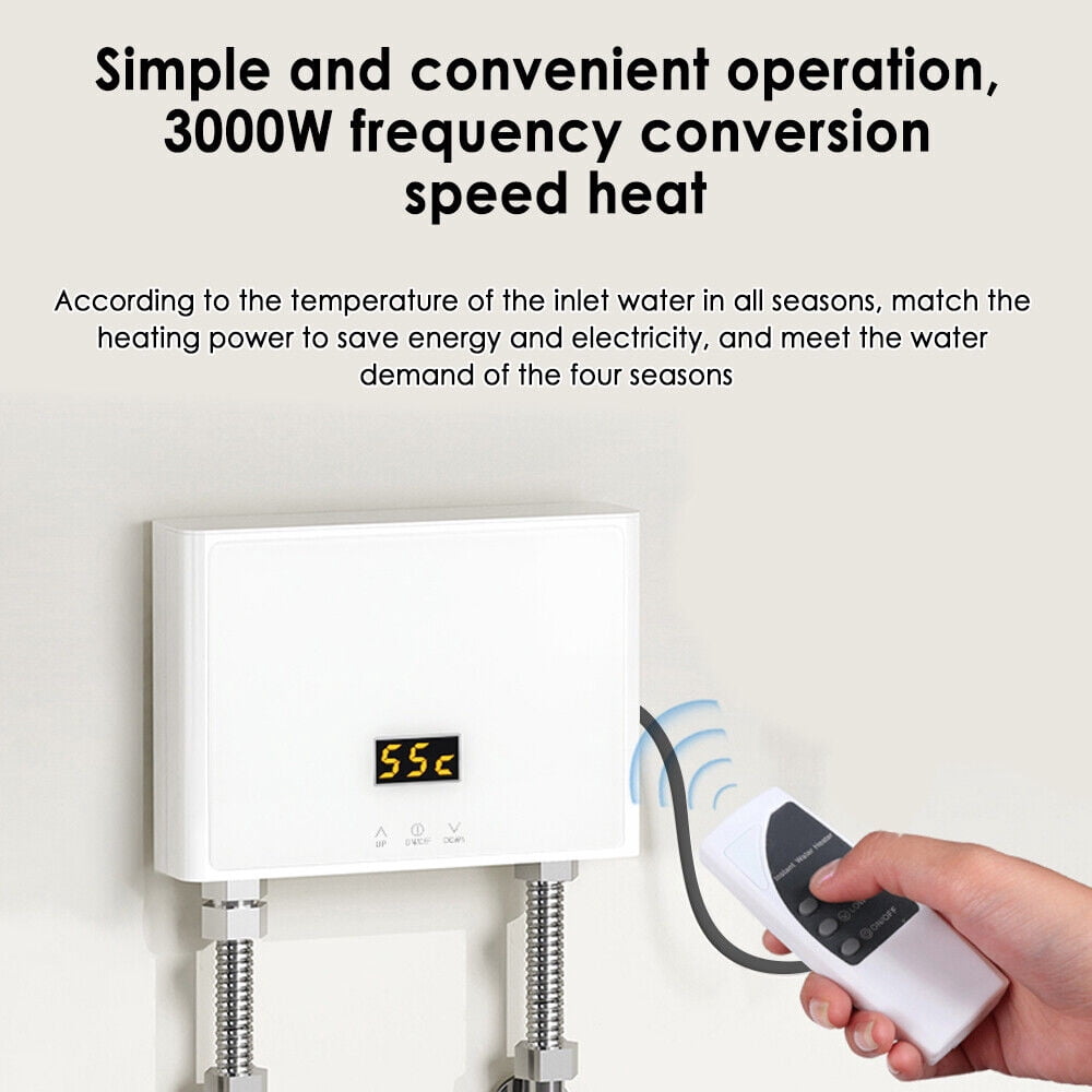 Mini Electric Tankless Water Heater 3000W 110V Constant Temperature Instant Hot Water Heater with Remote Control Digital Display On Demand Hot Water