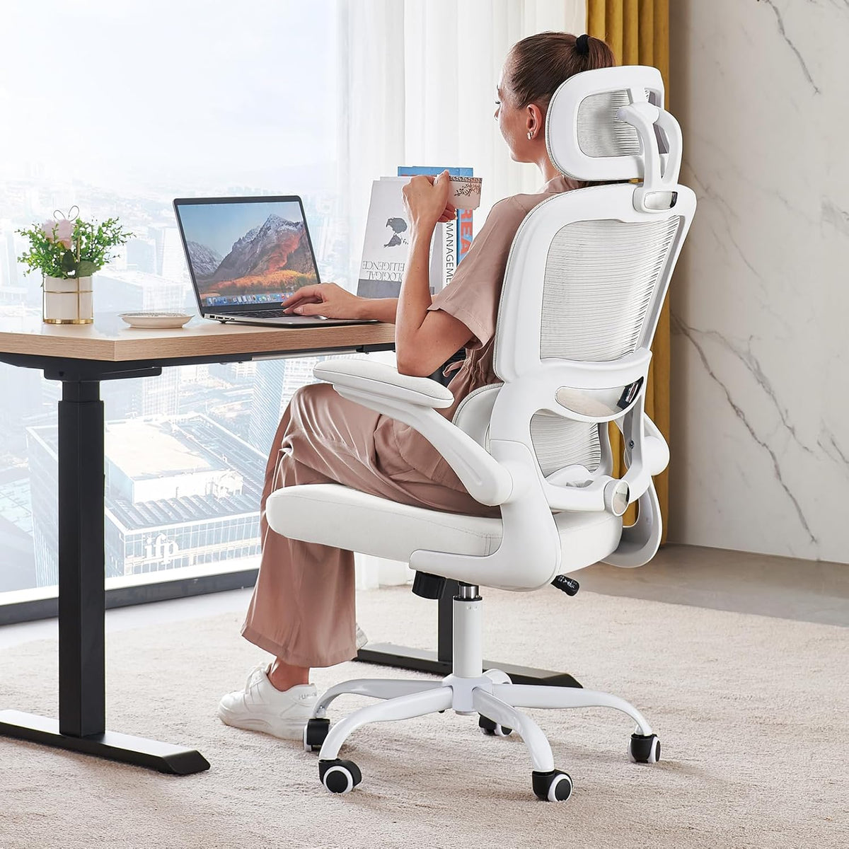 Ergonomic High Back Mesh Office Chair With Wheels, 330 LBS