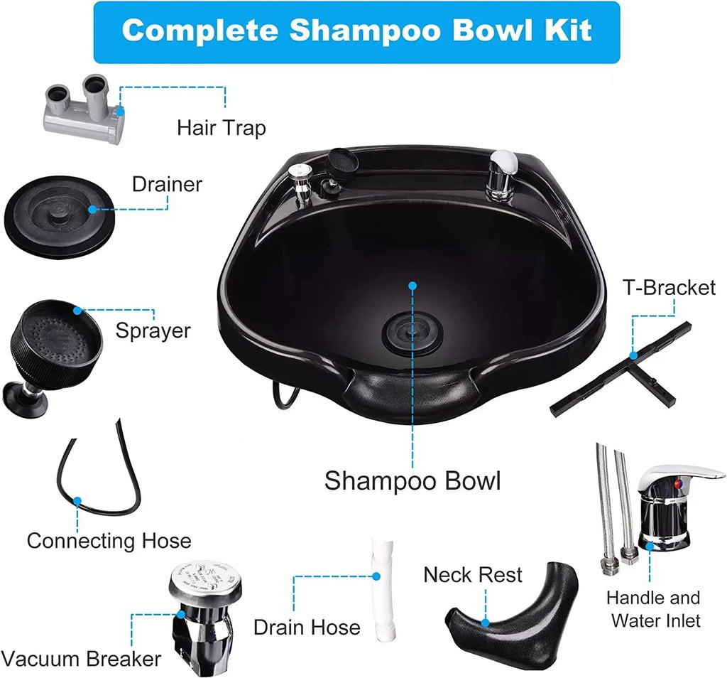 AW Wall-Mounted Shampoo Bowl Kit With Sprayer, Neck Rest And CUPC Vacuum Breaker