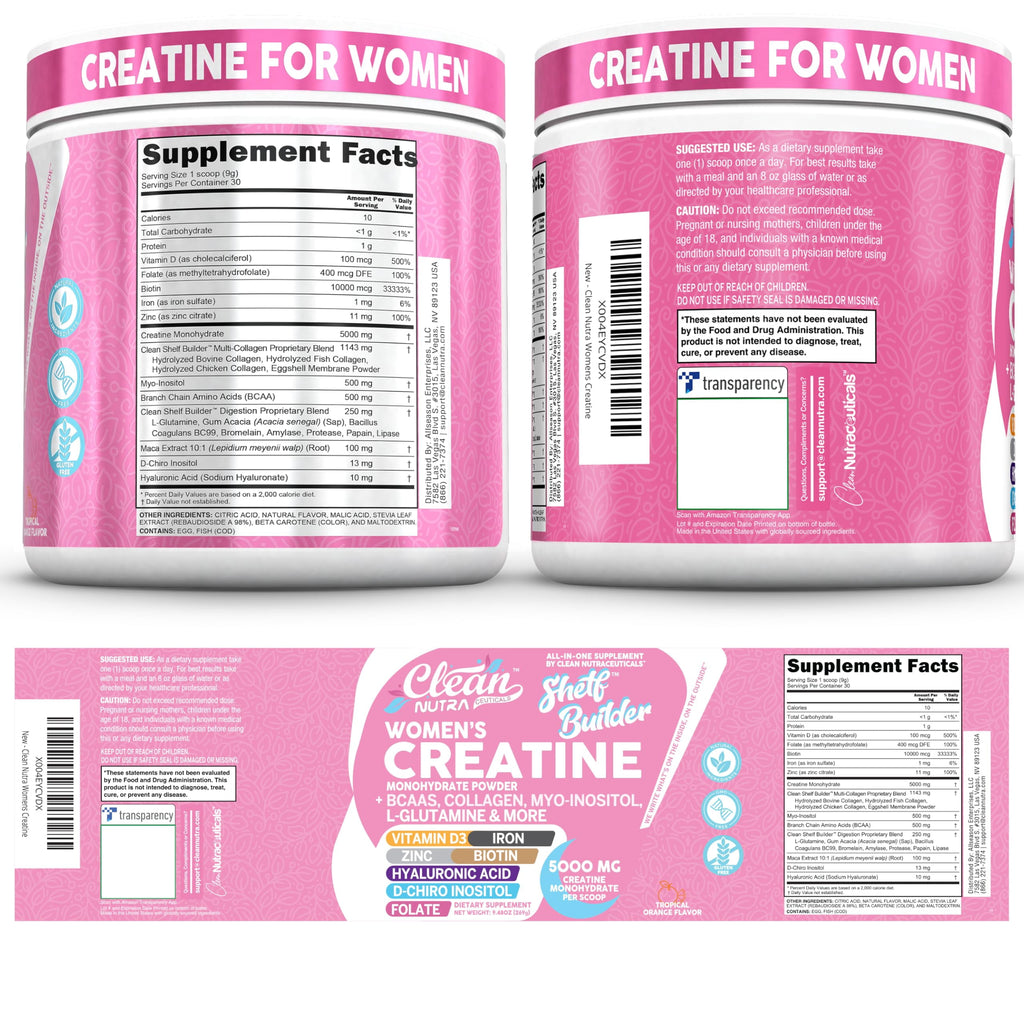 Creatine for Women | Creatine Monohydrate + BCAA Powder Myo-Inositol Collagen Biotin Hyaluronic Acid Folate L Glutamine Vitamin D3 Iron Zinc D-Chiro