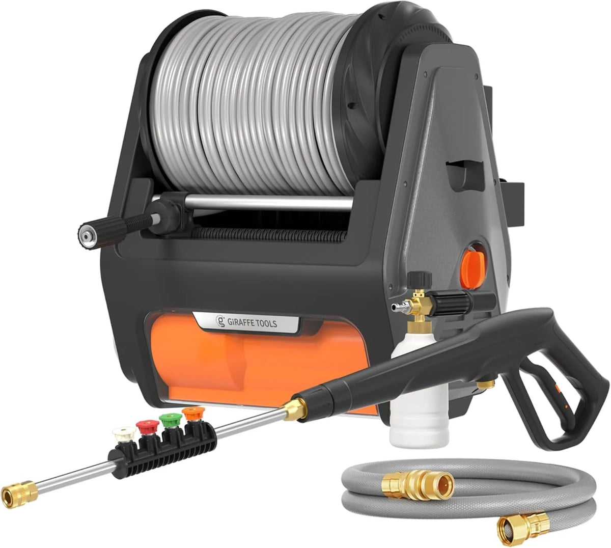 Giraffe Tools Grandfalls Wall-Mounted Pressure Washer, 2900 PSI, 2.2 GPM, 100ft Retractable Hose - Super 134