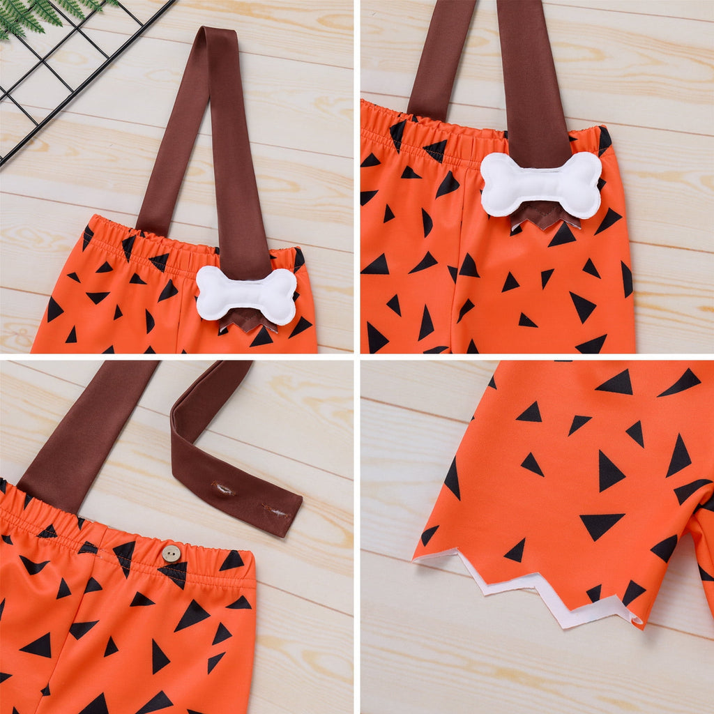IBTOM CASTLE Kids Caveman Costume Historical Stone Age Birthday Outfits for Toddler Baby Boys Halloween Cosplay Dress up Party Photo Shoot 18-24 Months Orange - Boy