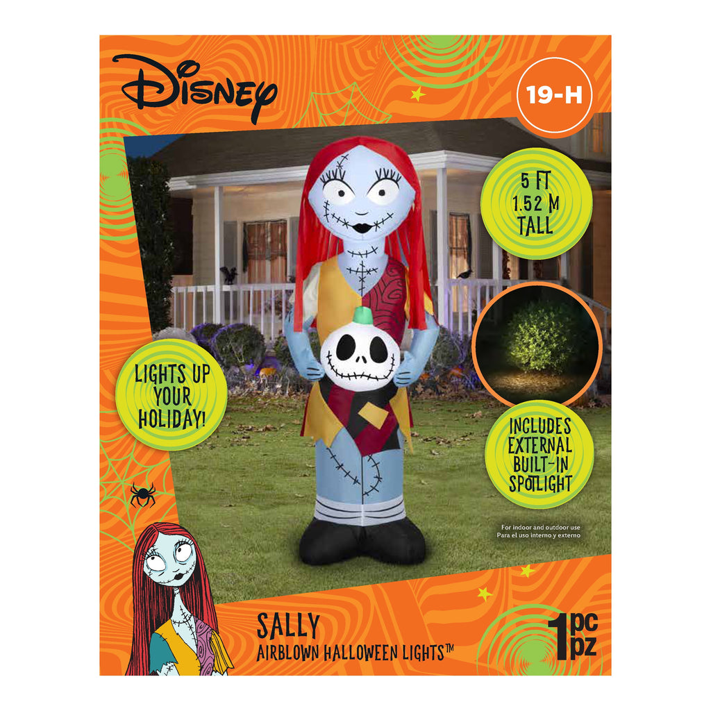 Airblown Halloween Light Sally in Orange Dress with Skull Disney Yard Inflatable 5 ft