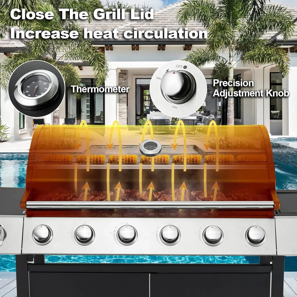 4-Burner Propane Gas Grill With Cast Iron Grates, Side Stove And 44,000 BTU Stainless Steel Burners