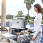 4-Burner Propane Gas Grill With Cast Iron Grates, Side Stove And 44,000 BTU Stainless Steel Burners