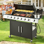 4-Burner Propane Gas Grill With Cast Iron Grates, Side Stove And 44,000 BTU Stainless Steel Burners