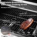 4-Burner Propane Gas Grill With Cast Iron Grates, Side Stove And 44,000 BTU Stainless Steel Burners