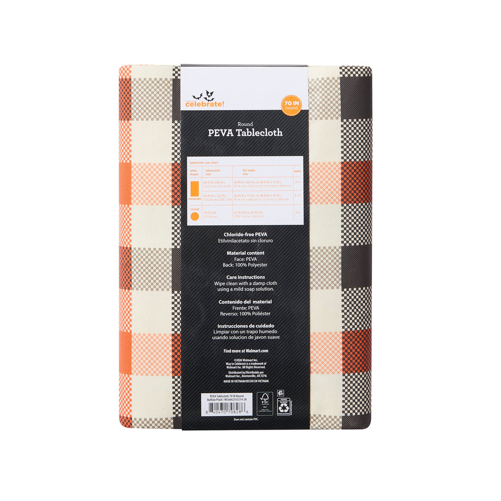 Way To Celebrate Halloween PEVA Tablecloth Indoor & Outdoor Table 70" Round - Buffalo Plaid