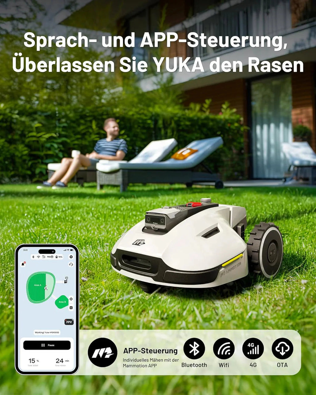 Mammotion YUKA Mini 500H Robotic Lawn Mower, 0.12 Acre, White - 500H