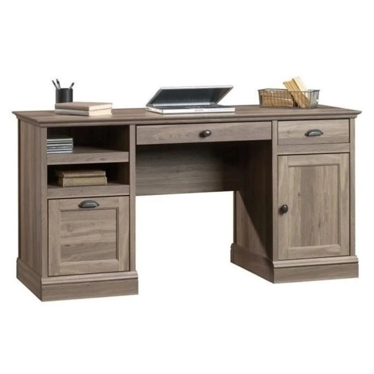 Bowery Hill Traditional Wood Executive Desk With File Drawer, Salt Oak