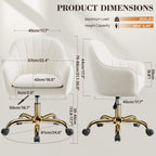 COOLHUT Office Desk Chair with Padded, Velvet Vanity Chair with Back and Wheels, Comfy Home Office Chiar with Gold Legs, Height Adjustable, Rolling