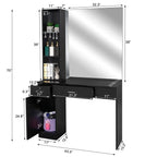 OmySalon Wall-Mount Barber Station With Mirror, 2 Drawers, 1 Storage Cabinet And 3 Open Shelves