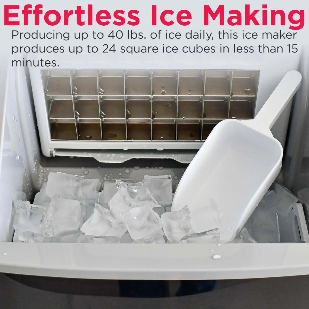 Frigidaire Countertop Clear Square Ice Maker, 40 lbs. Per Day - Stainless Steel