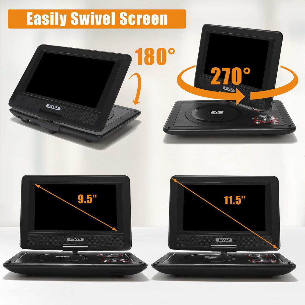 11.5" Portable DVD Player with 9.5" Swivel Screen for car and kids，Car Travel Essential