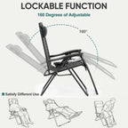 EDX Zero Gravity Chair Outdoor Lounge Chair，Suitable for Beach Terrace Pool Patio, Black 2-Pack