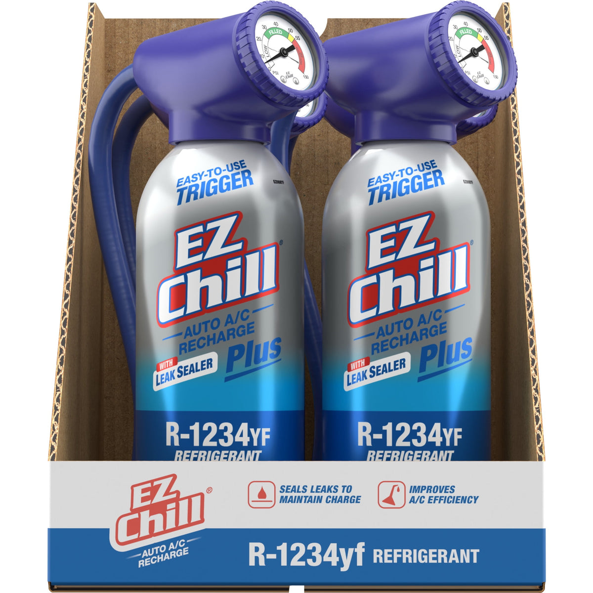EZ Chill R-1234YF Refrigerant Plus Leak Sealer Car A/C Recharge Kit, 10 oz Can With Gauge and Hose