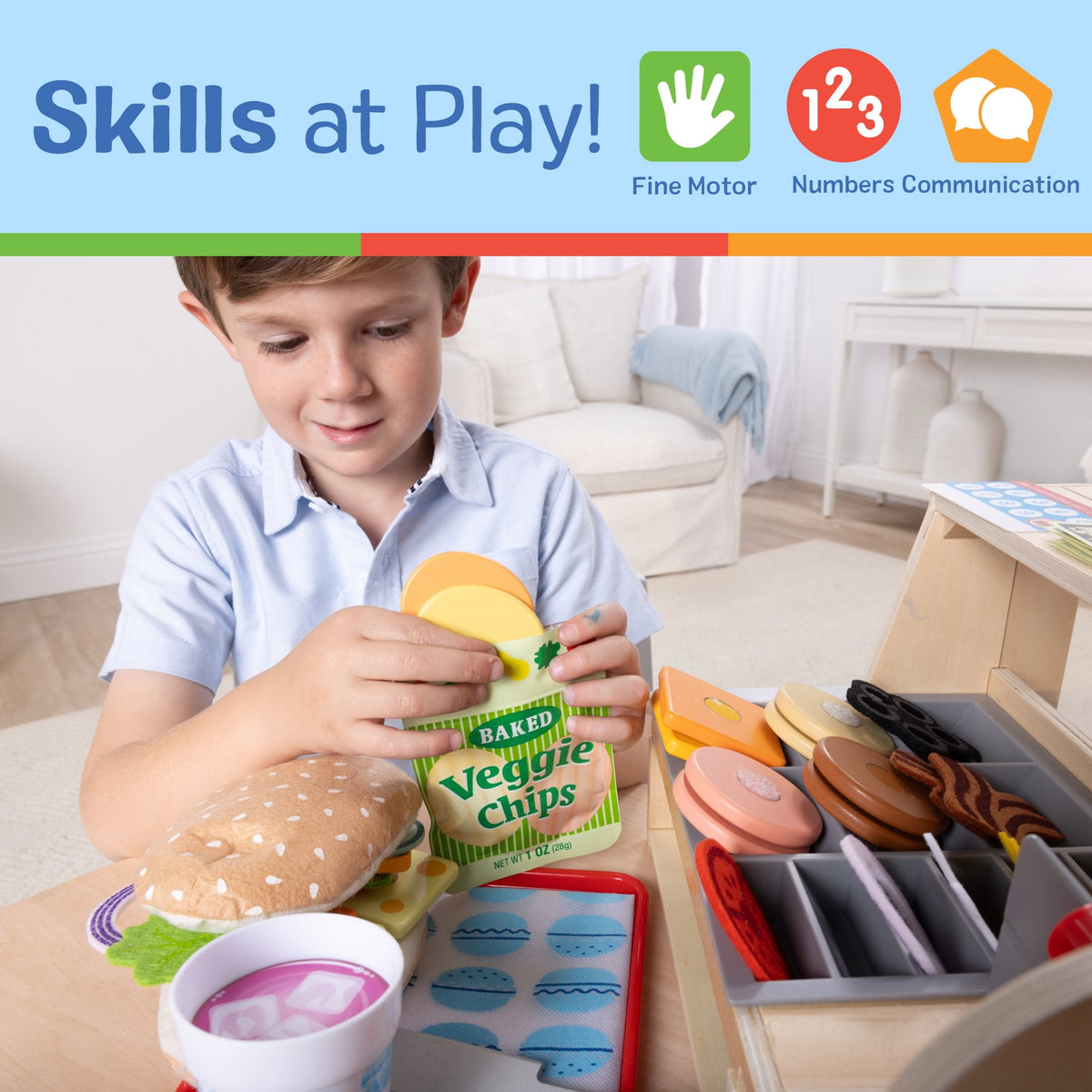 Melissa & Doug Wooden Slice & Stack Sandwich Counter with Deli Slicer – 56-Pieces - FSC Certified