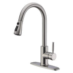 WEWE High-Arc Pull-Down Kitchen Faucet, Brushed Nickel, 3-Mode Sprayer