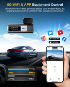 Odrey Car Dash Cam Front and Rear, Dashcam 4K Front and 1080P Rear Camera with 5G WiFi 64GB Card, Dash Camera for Cars with G-Sensor 24H Parking mode