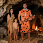 Halloween Men's Costume Adult Caveman Cartoon Style Outfit, Orange & Brown for Cosplay Family Parties