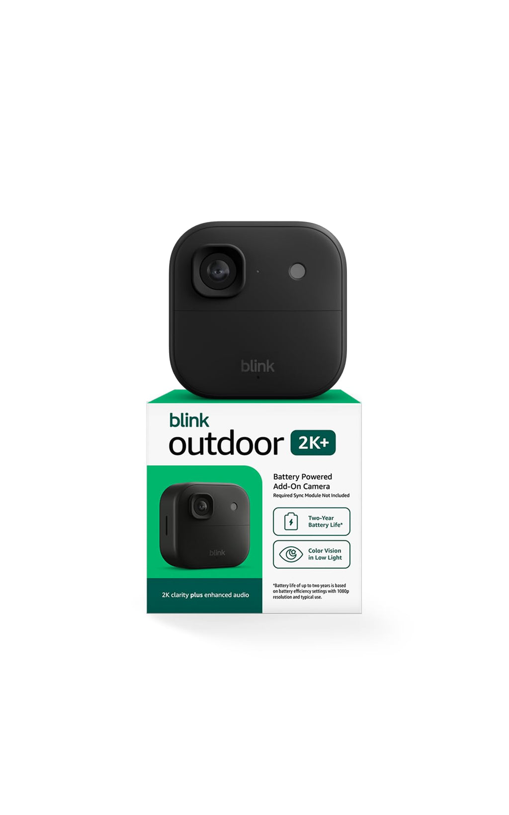 Blink Outdoor 2K+ (newest model) — Wireless smart security camera, 2K video resolution, enhanced audio, two-year battery. Required Sync Module not