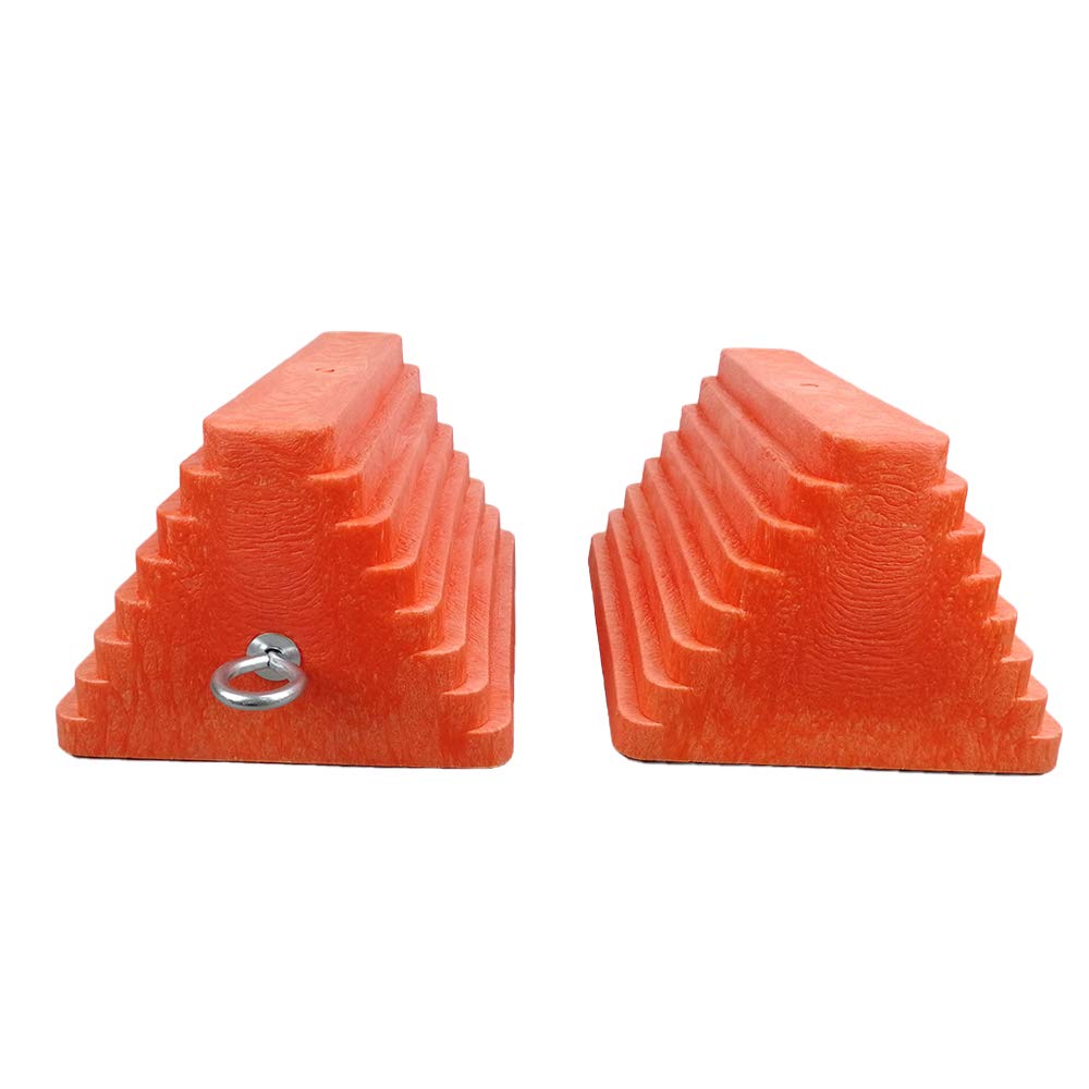 2 Pack Wheel Chocks Heavy Duty Orange with Eyebolt for Travel Trailer, 10" Length x 8" Width x 5.7" Height