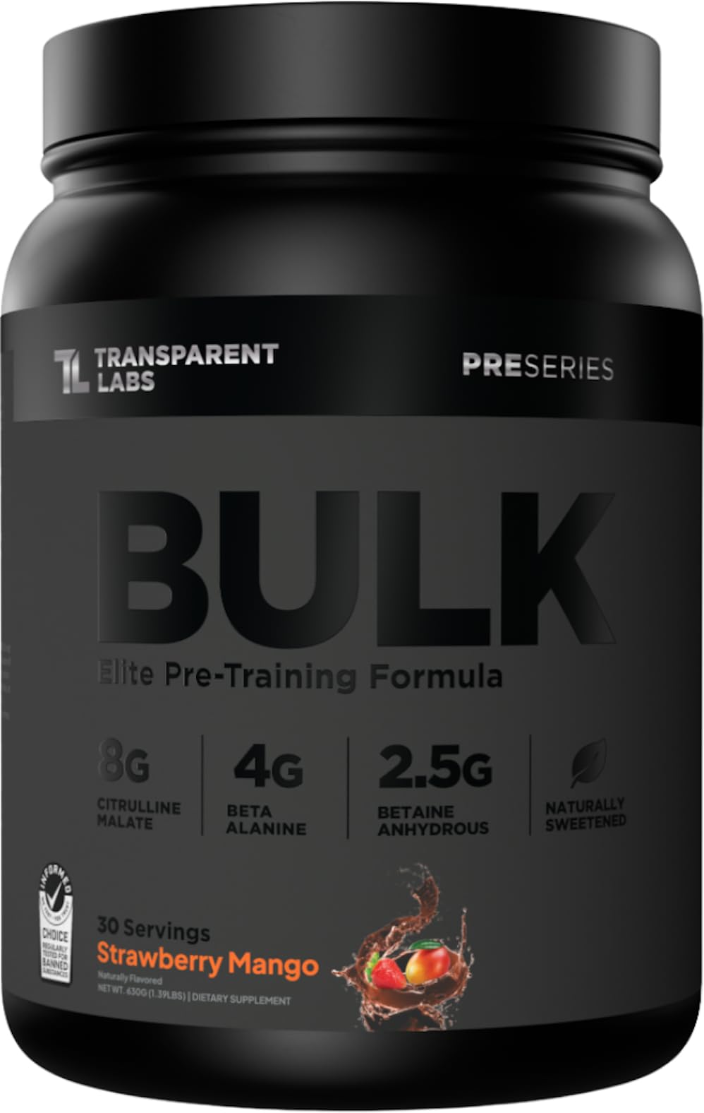 Transparent Labs Bulk Black Pre Workout - 30 Servings, Strawberry Mango