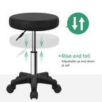 FURWOO Round Rolling Stool Height Adjustable Stool with Wheels for Spa Salon Massage Black