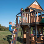 Backyard Discovery Canyon Creek Cedar Wood Swing Set With 8-Foot Wave Slide, Clubhouse And Play Kitchen
