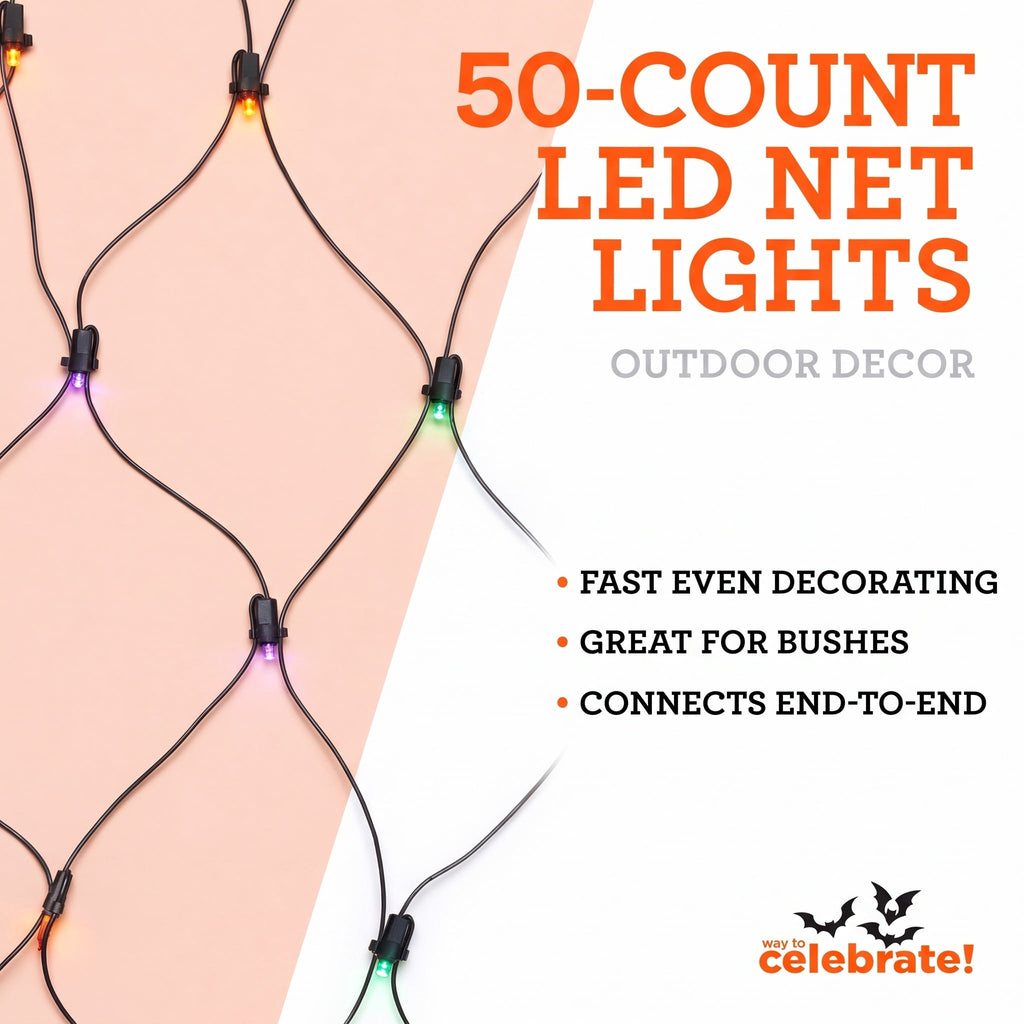 Indoor/Outdoor 50-Count LED Net Lights, 4' x 4', Halloween by Way To Celebrate