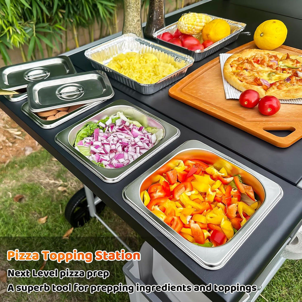 Pizza Oven Table Grill Cart With Pizza Topping Station, 25 W x 50.7 L x 31 H - Black