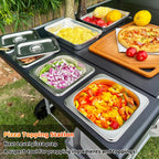 Pizza Oven Table Grill Cart With Pizza Topping Station, 25 W x 50.7 L x 31 H - Black