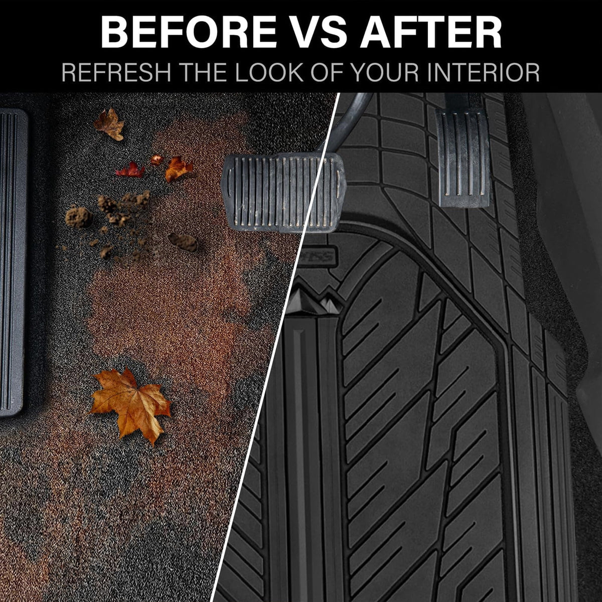 CAR GRAND Heavy Duty Rubber Car Floor Mats, Deep Dish Waterproof Car Mats All Weather, Universal Trim-to Fit Automotive Floor Mats for Car SUV Truck
