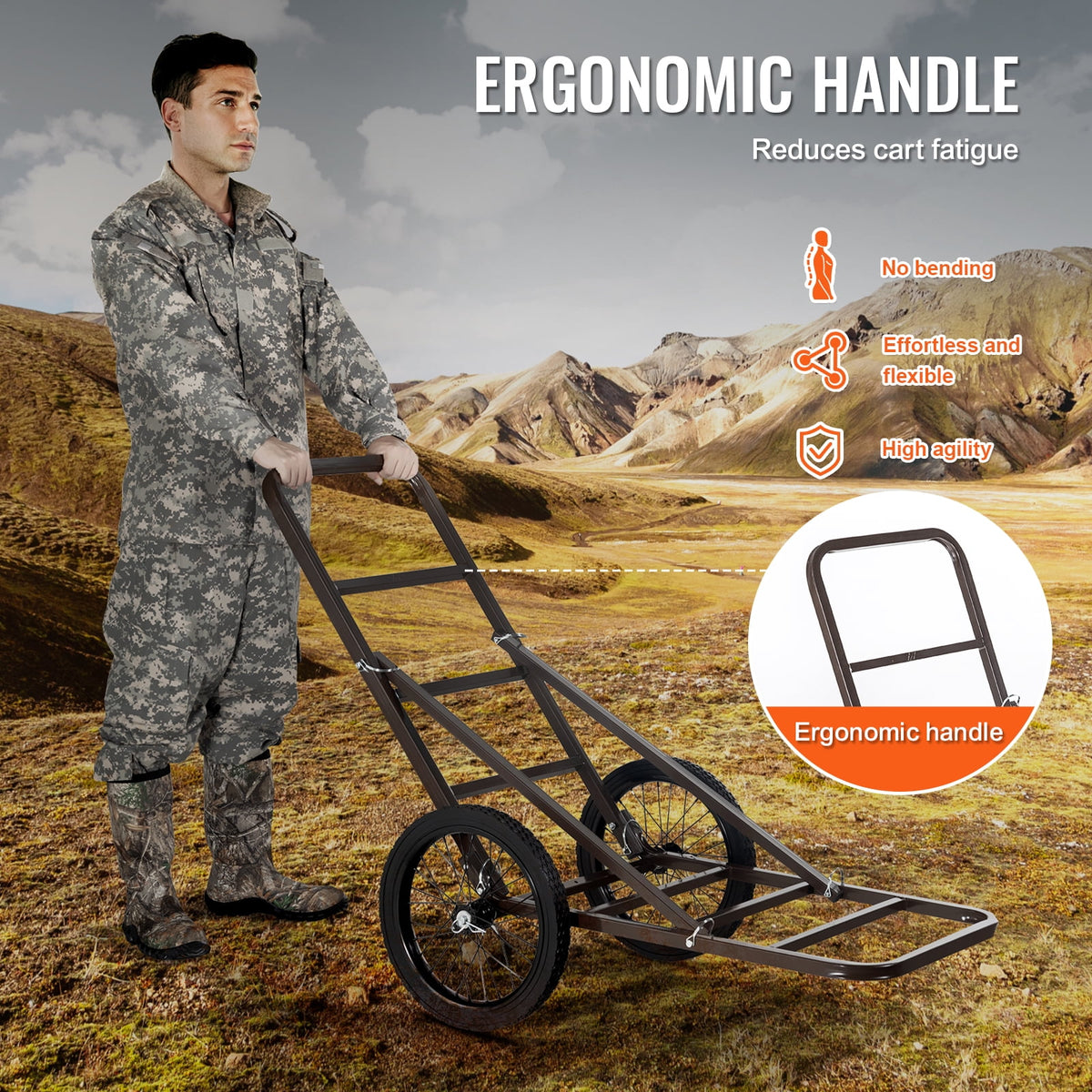 VEVOR Deer Cart, 300 LBS Capacity Folding Game Cart, Deer Cart Game Hauler with Big Rubber Wheels & Ergonomic Handle, Heavy-Duty Game Cart
