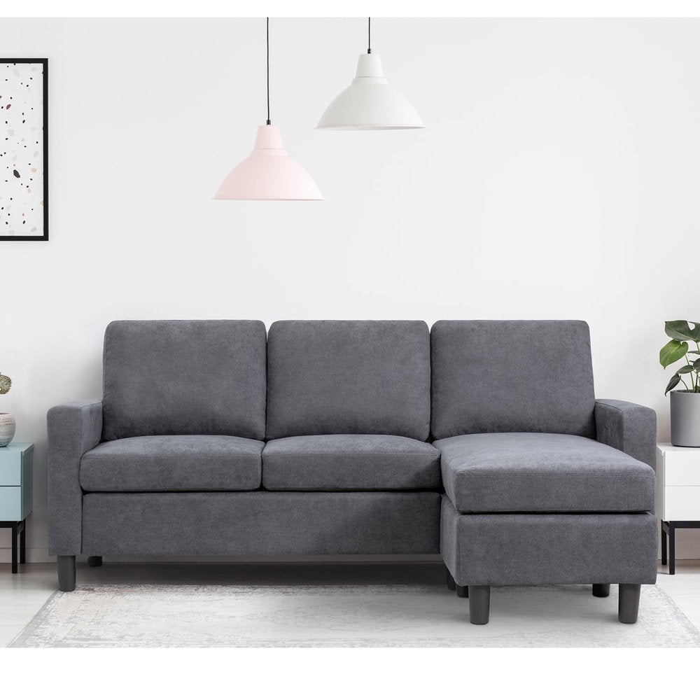Walsunny Convertible Sectional Sofa With Reversible Design And Movable Ottoman - Linen Fabric