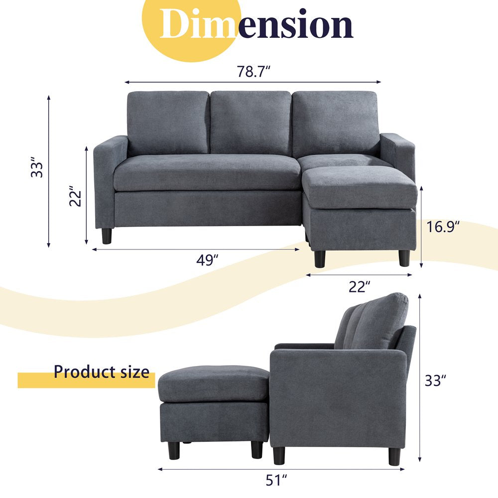 Walsunny Convertible Sectional Sofa With Reversible Design And Movable Ottoman - Linen Fabric