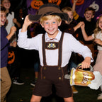 4 Piece Boys Oktoberfest Bavarian Costume Lederhosen Outfit with Hat & Beer Balloon for Traditional Halloween Party Cosplay