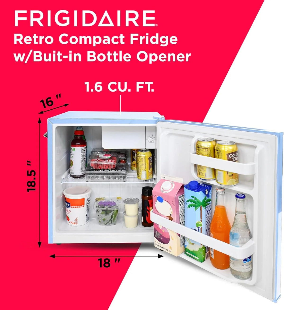 Frigidaire Retro Compact Refrigerator 1.6 cu ft 16 in D x 18 in W x 18.5 in H Moonlight - EFR176