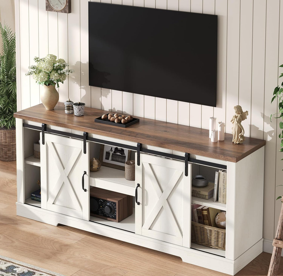 AMERLIFE Farmhouse TV Stand 66 in for TVs Up To 75 Inches