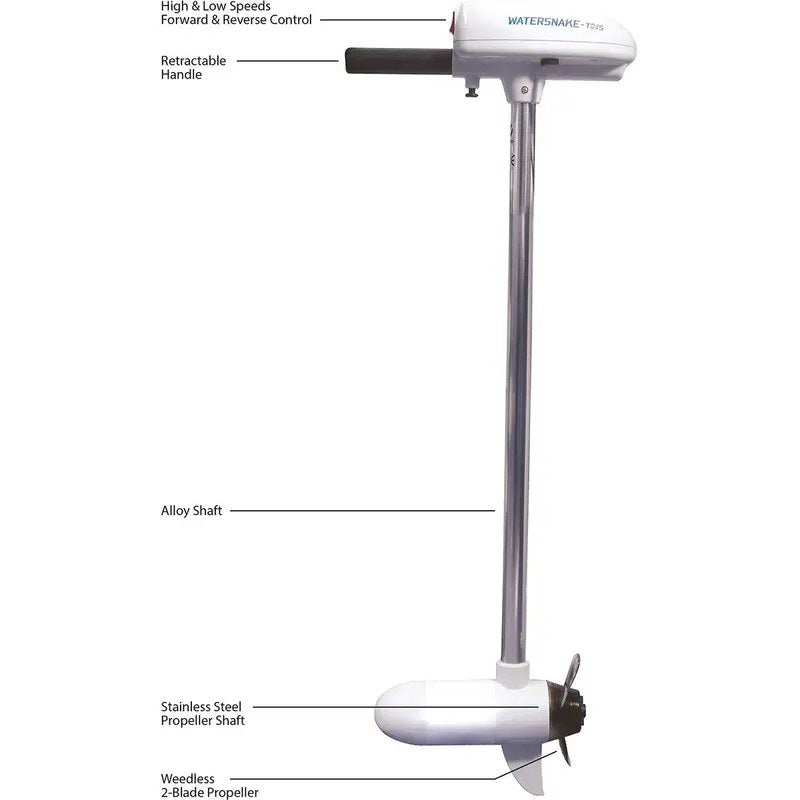 Watersnake Saltwater Trolling Motor, 24lb Thrust, 12V, Adjustable Transom Mount - ASP T24