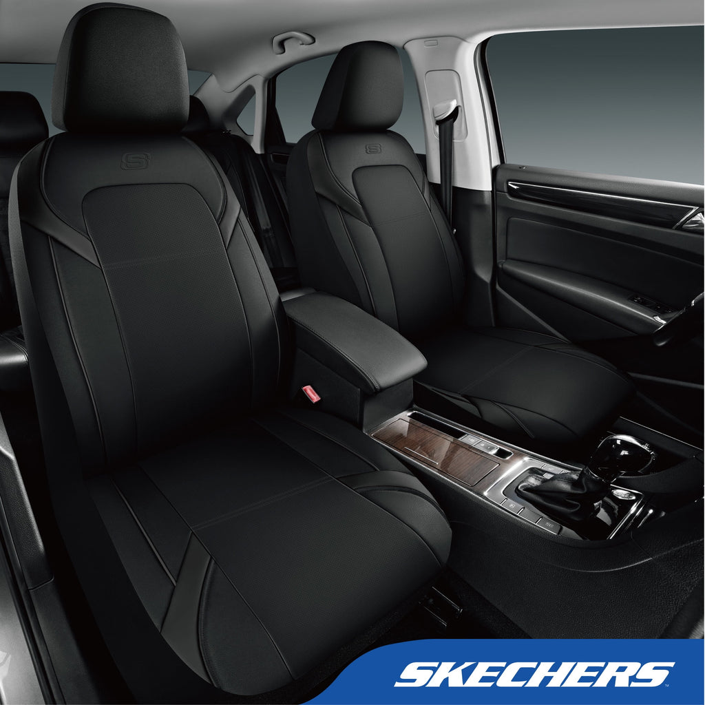 Skechers Premium Leather Car Seat Cover – Front Seat, Durable, Breathable, Universal Fit for Cars, SUVs, and Trucks - Black