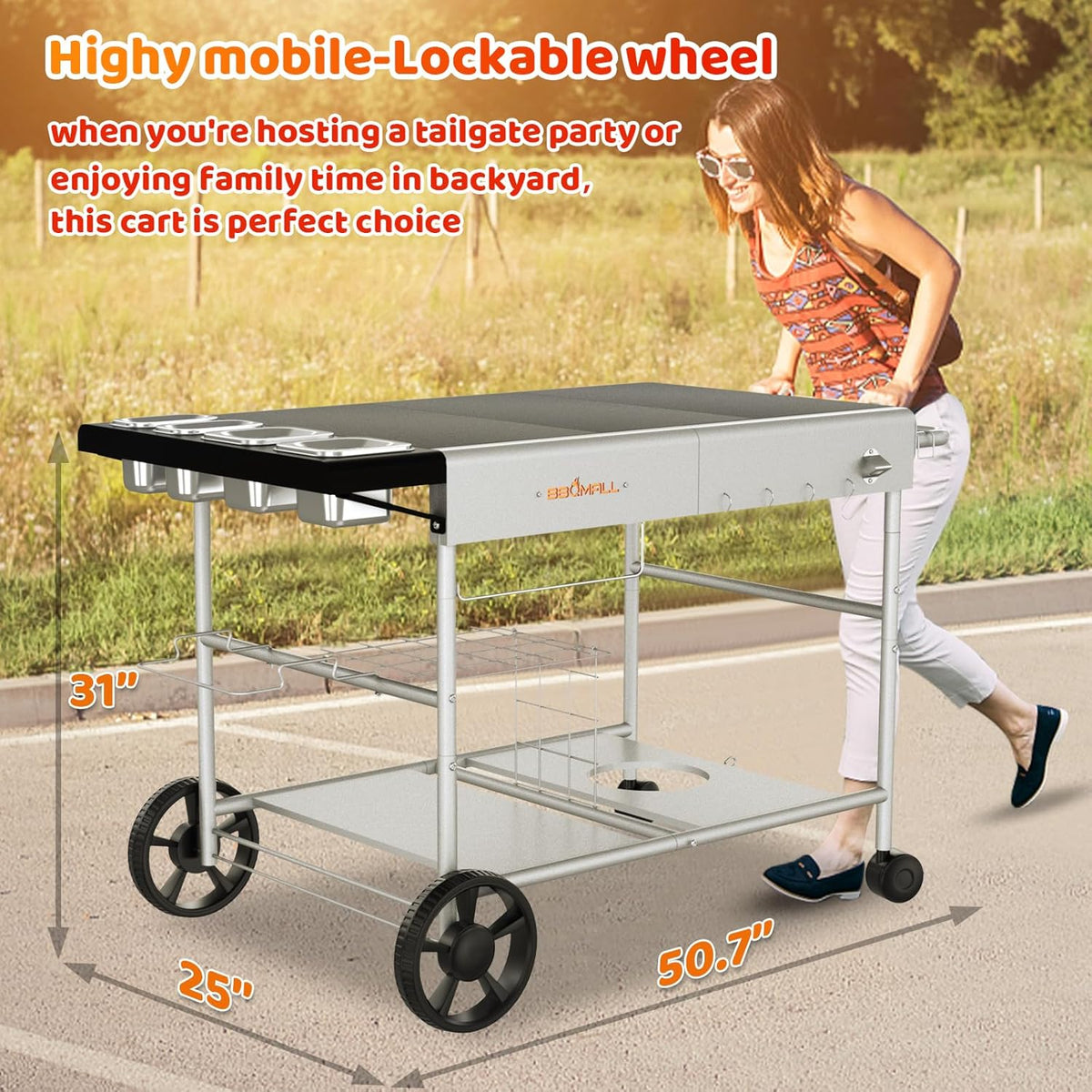 Pizza Oven Table Grill Cart With Pizza Topping Station, 25 W x 50.7 L x 31 H - Black