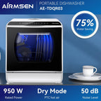 AIRMSEN Portable Countertop Dishwasher, 5-Liter Built-In Water Tank, 5 Washing Programs - AE-TDQR03