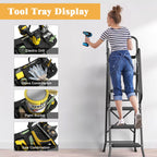 JOZ 5-Step Ladder, 800lbs Portable Folding Ladders for Home, with Handrails and Tool Tray and Anti-Slip Pedal, Black