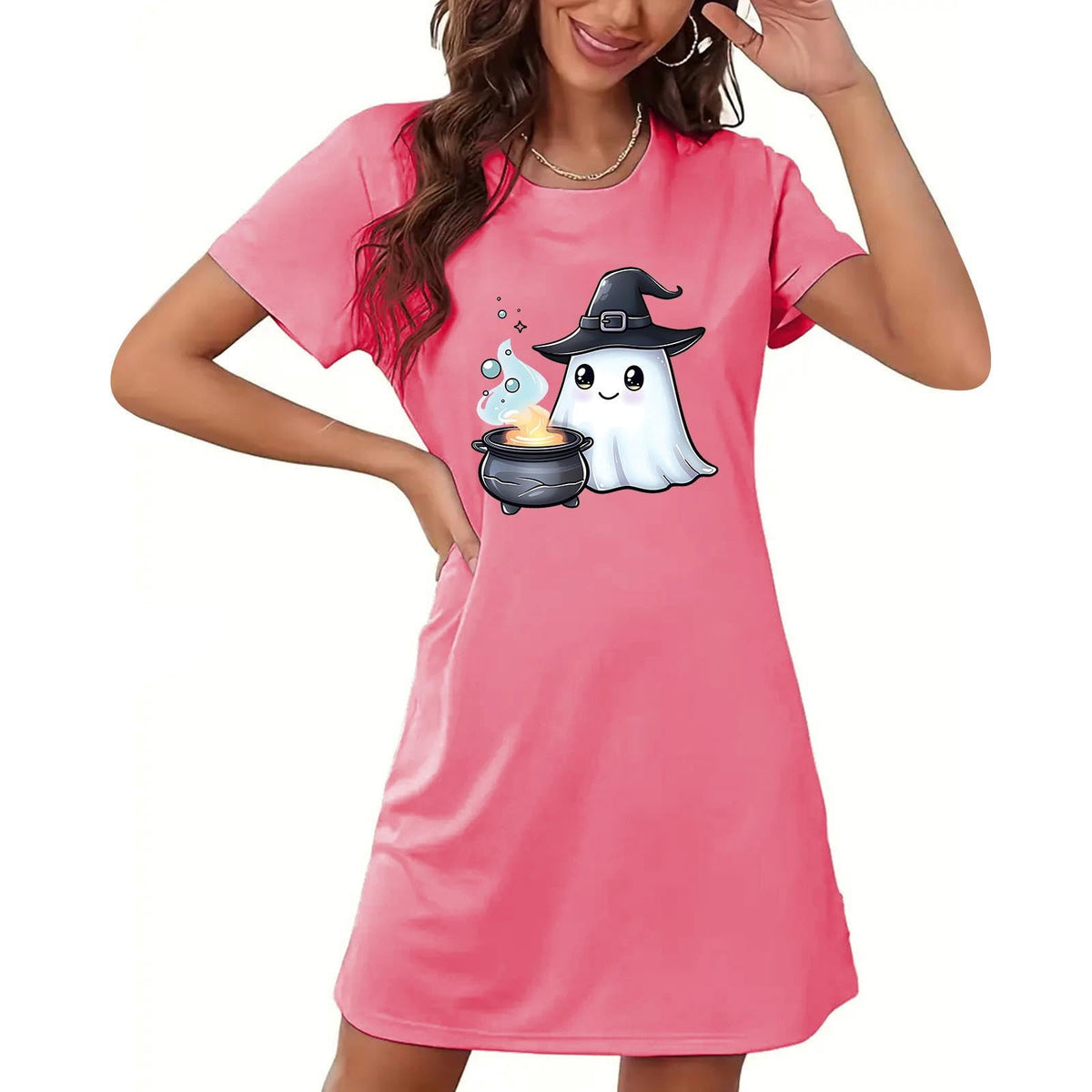 Censtreet Halloween Sleep Shirts for Women Short Sleeve Night Shirts for Sleeping Pullover Nightgown Soft Nightdress