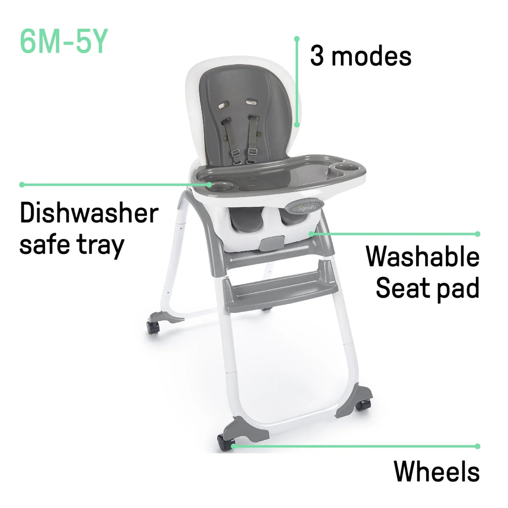 Ingenuity SmartClean Trio Elite 3-in-1 Convertible High Chair, Toddler Chair, And Booster Seat - Slate