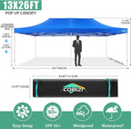 COBIZI 10x20 Heavy Duty Pop-Up Canopy Tent With 6 Sidewalls - Black